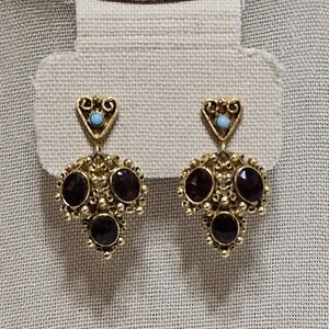 Florenza‎ Clip Earrings Dangle Faux Turquoise Red Rhinestone Gold Tone Victorian
